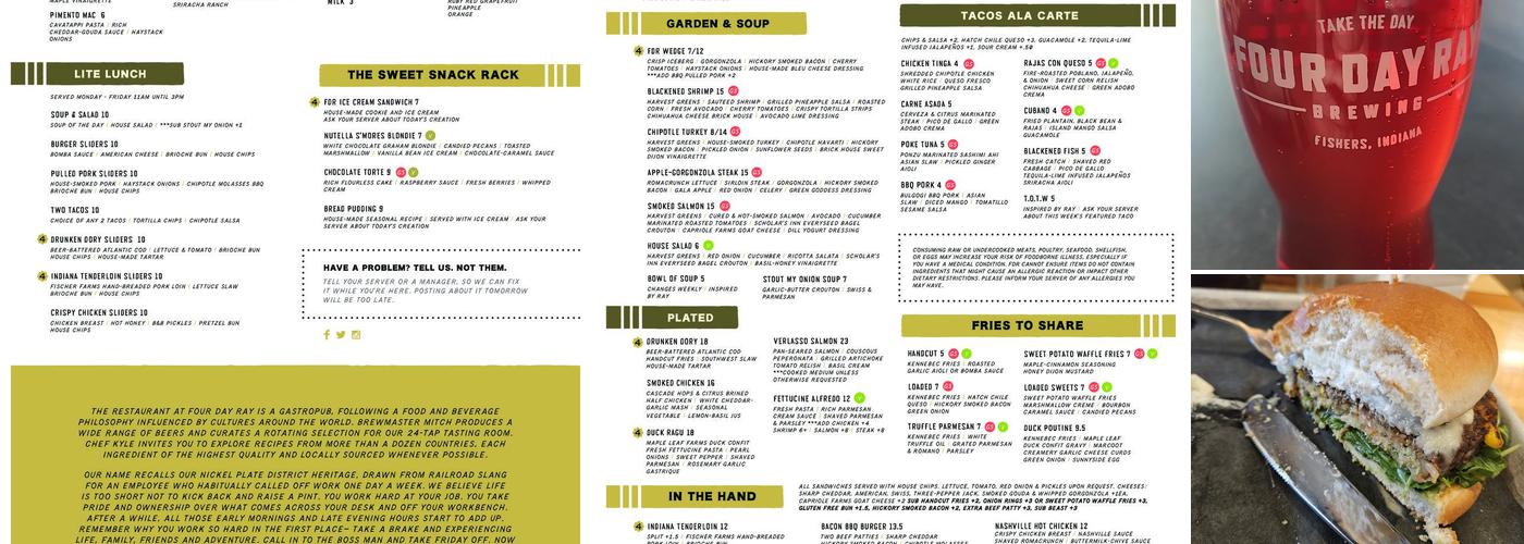 Four Day Ray Brewing Menu
