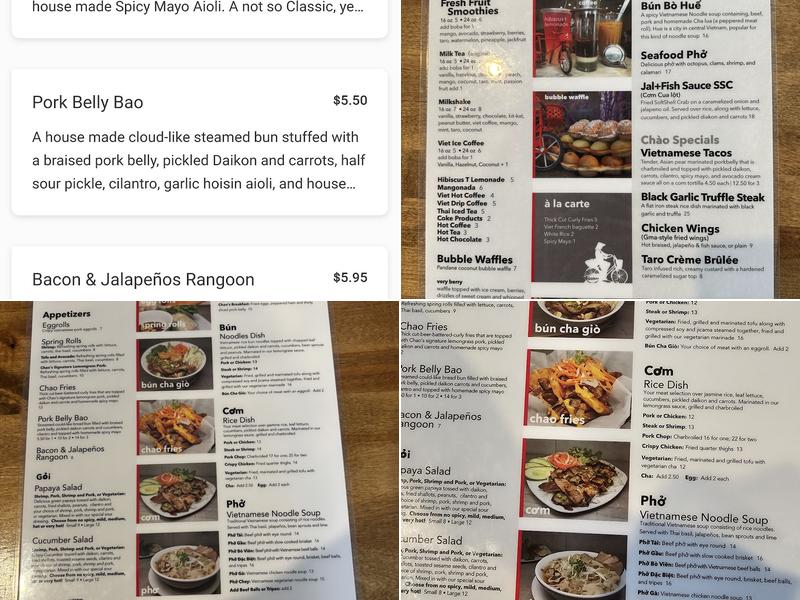 Chao Vietnamese Street Food Menu