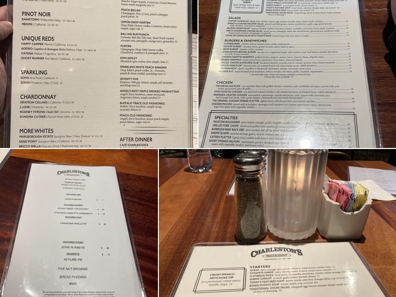 Charleston's Restaurant Menu