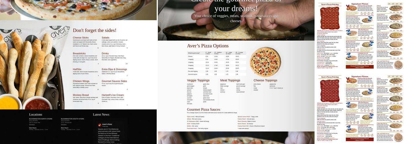 Aver's Pizza, South Menu