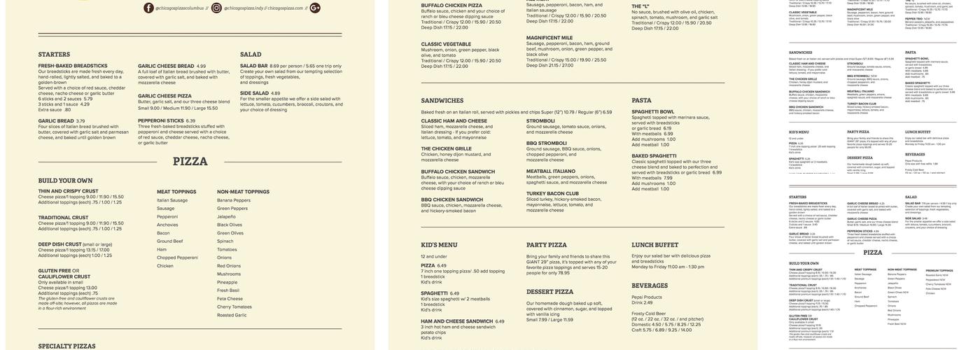 Chicago's Pizza Columbus Menu