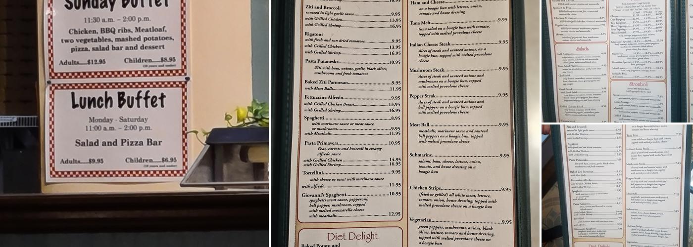 Giovannis Pizza LLC Menu