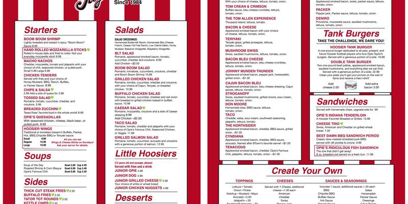 Opie Taylor's Menu