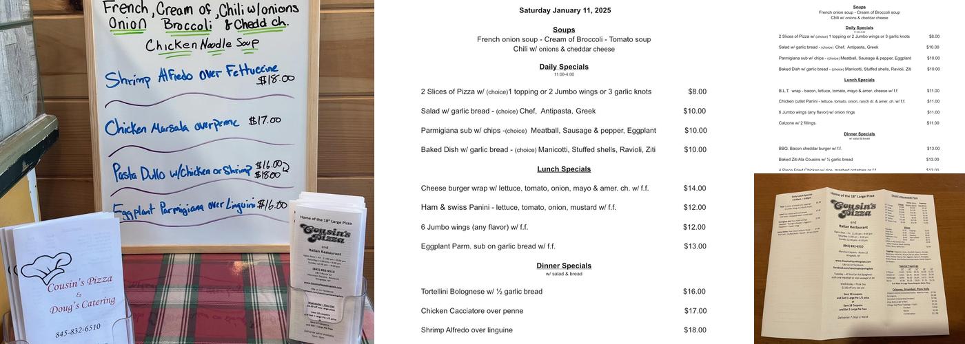 Cousin's Pizza Menu