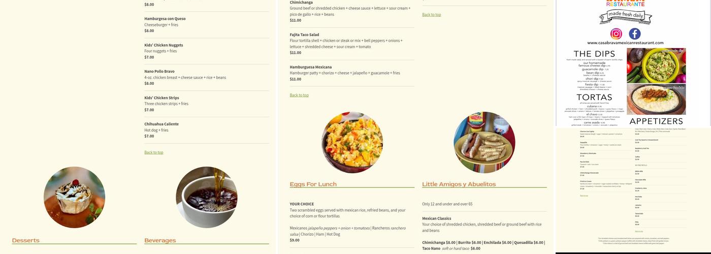 Casa Brava Authentic Mexican Cusine Menu