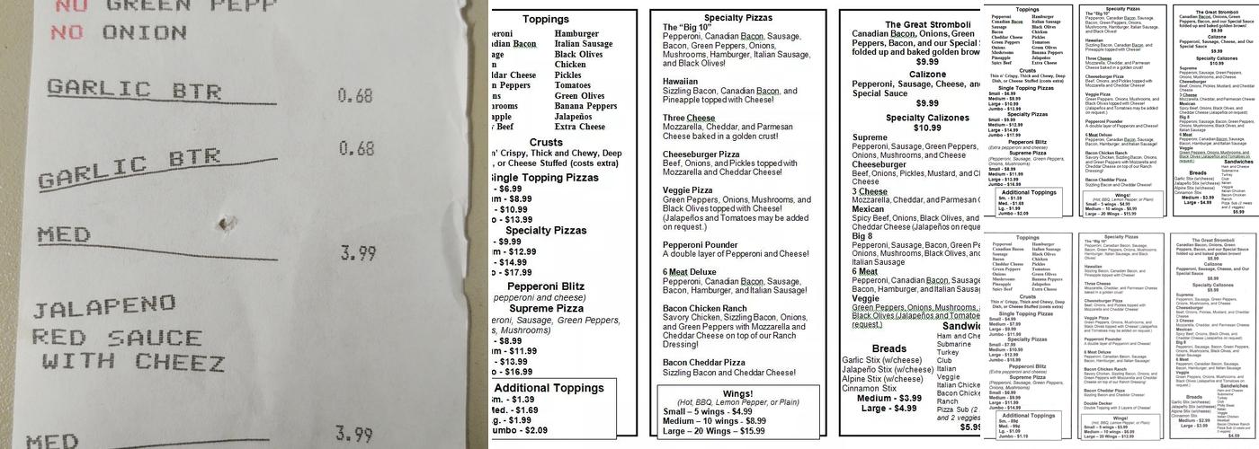 Simple Simon's Pizza Menu