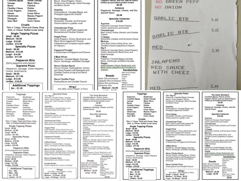 Simple Simon's Pizza Menu