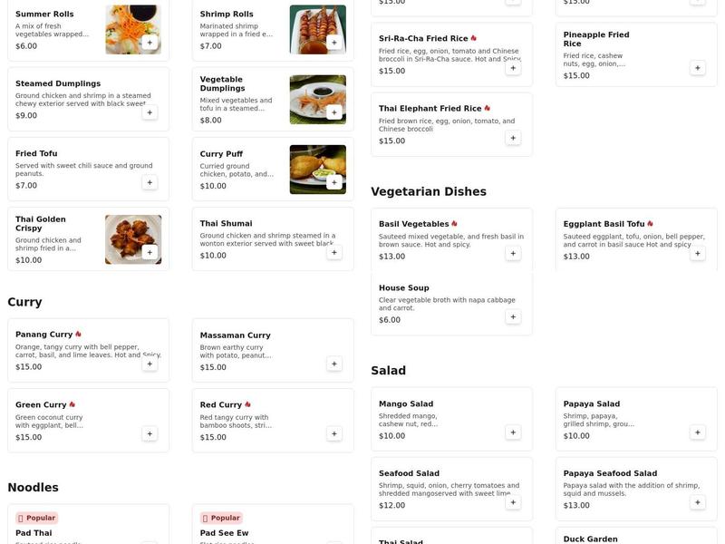 Thai elephant 2 Menu