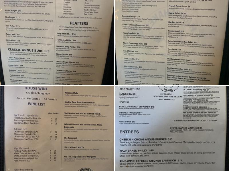 Handshakes Bar & Grill Menu
