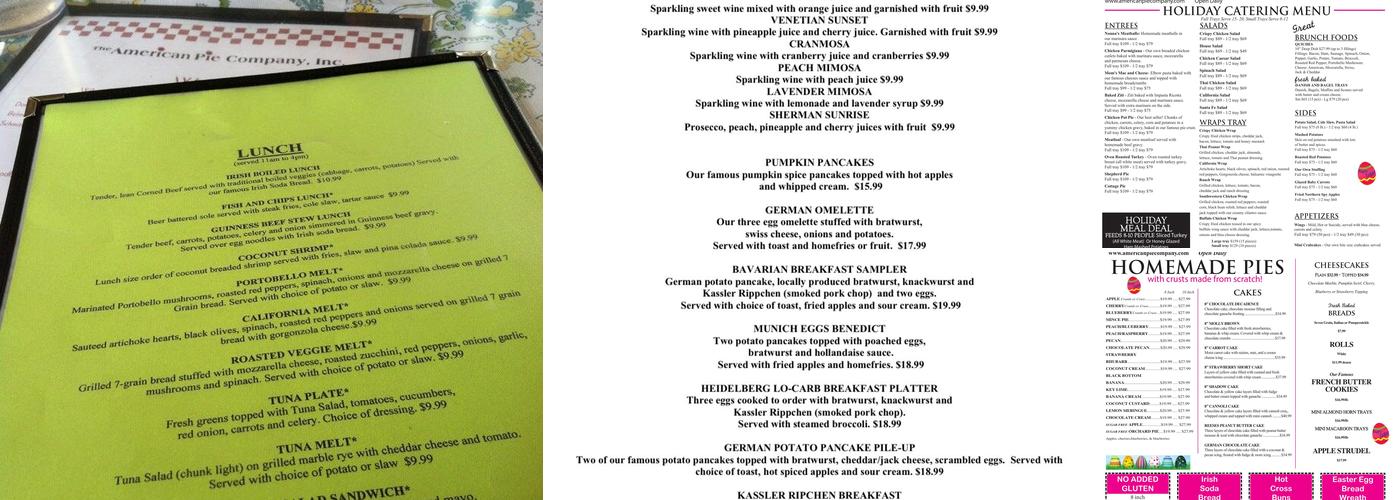 American Pie Company Menu