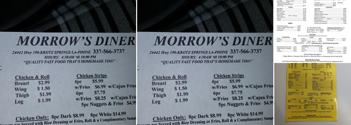Morrow's Diner Menu