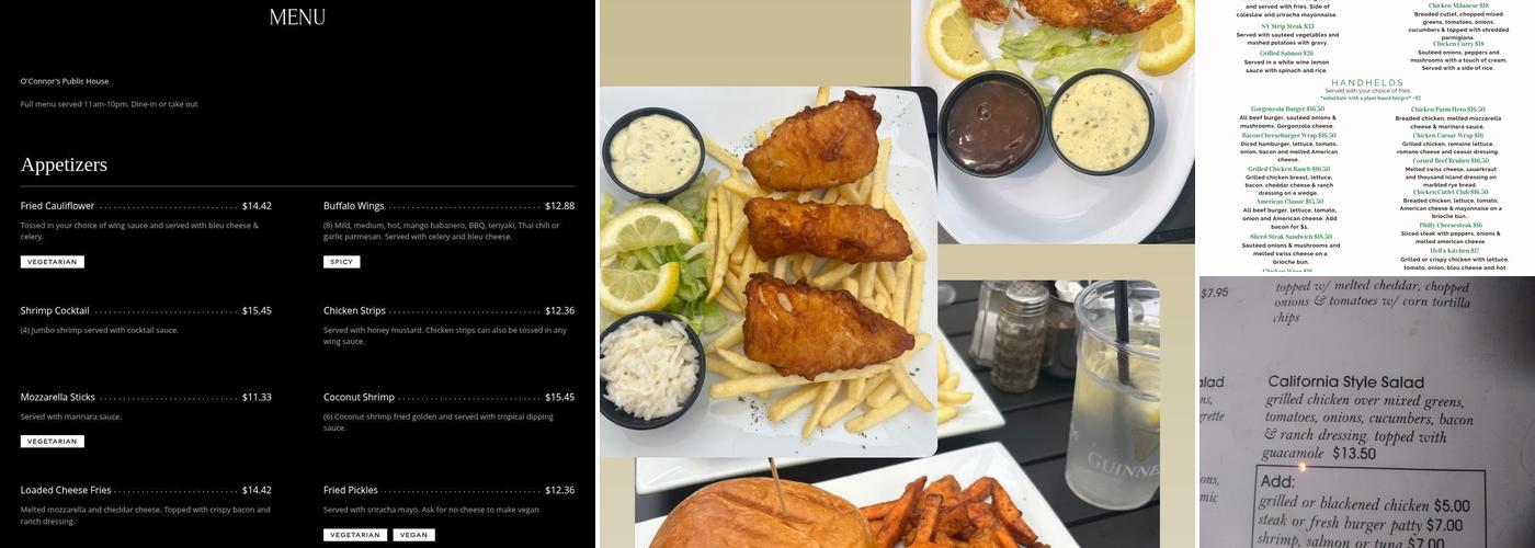 O'Connor's Public House Menu