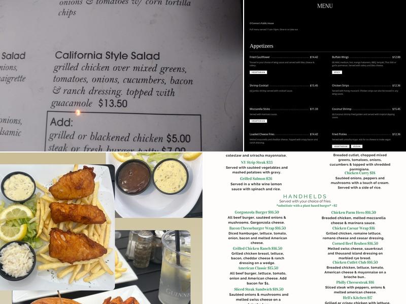 O'Connor's Public House Menu