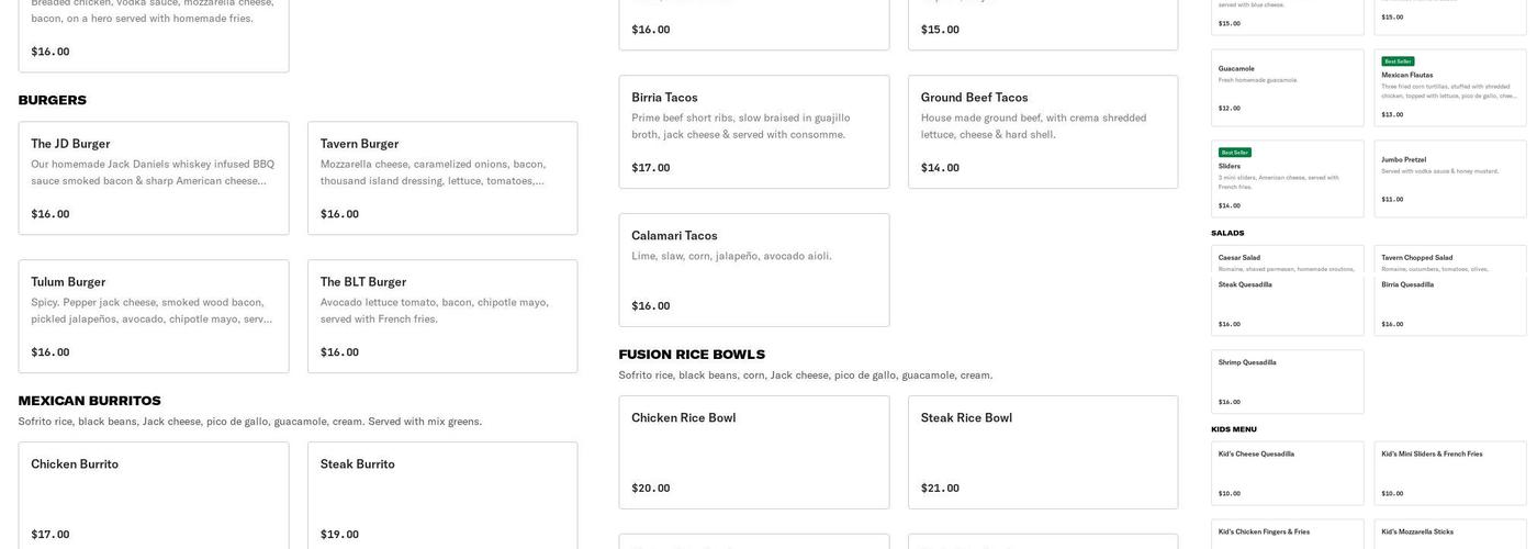 Fusion Tavern Menu