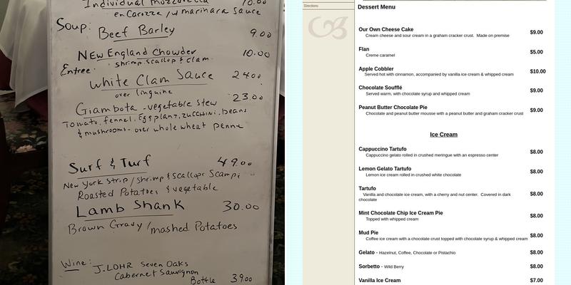 Cutillo's Restaurant Menu