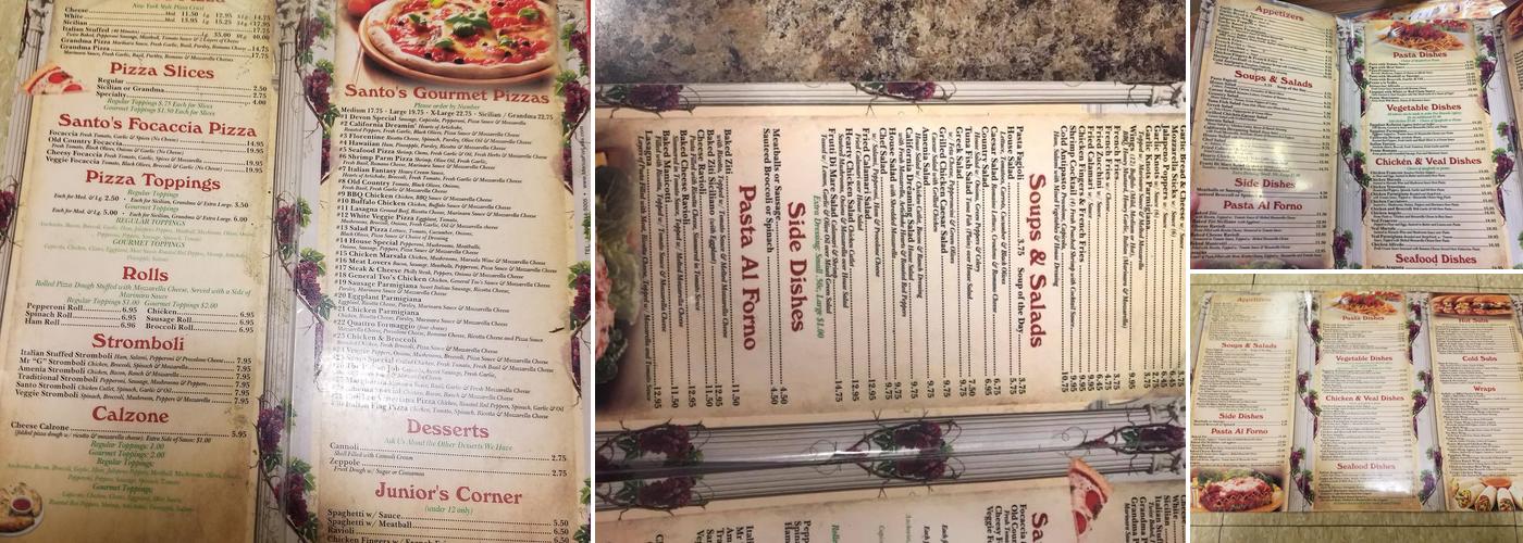 Santo Pizzeria & Ristorante Menu