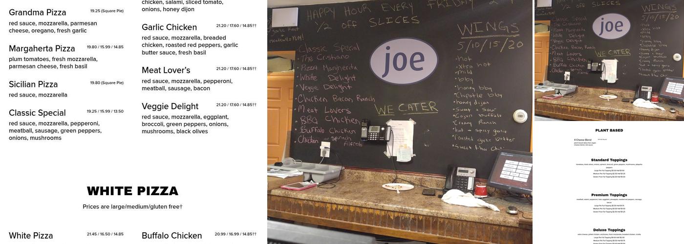 Joe Cristiano's Pizza Menu