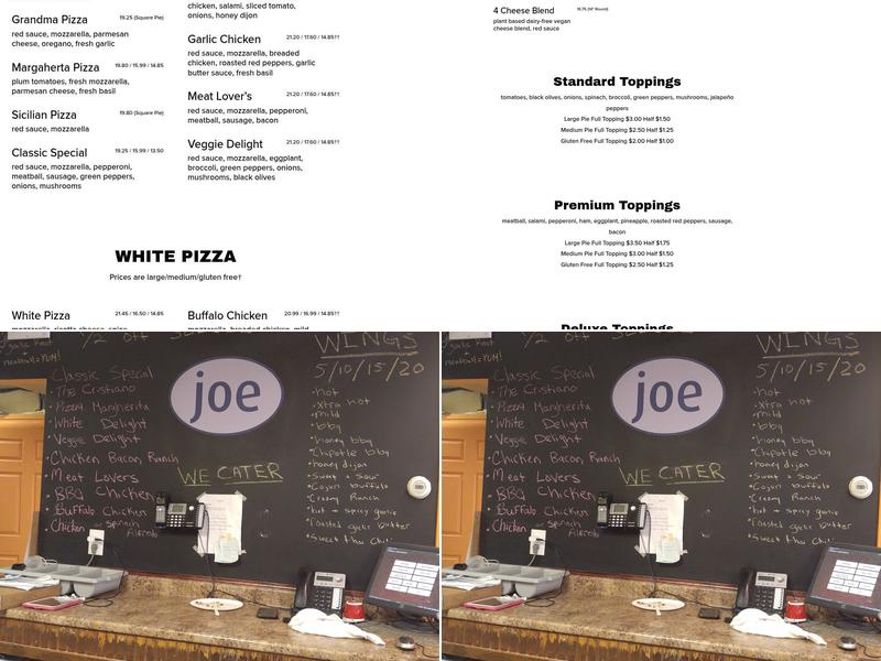 Joe Cristiano's Pizza Menu