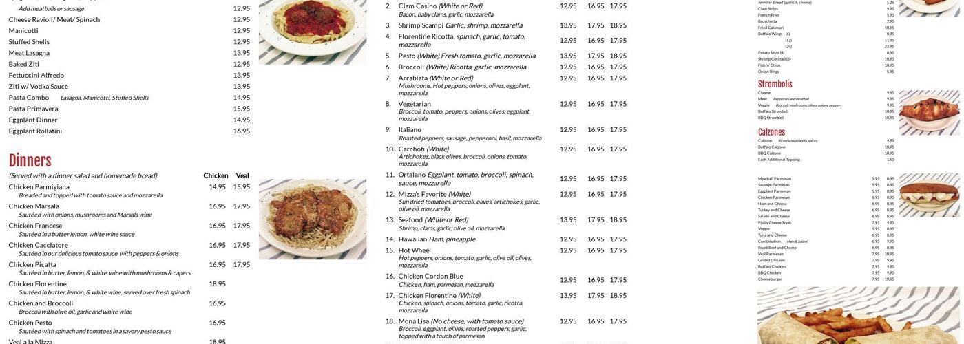 Mizza's Menu
