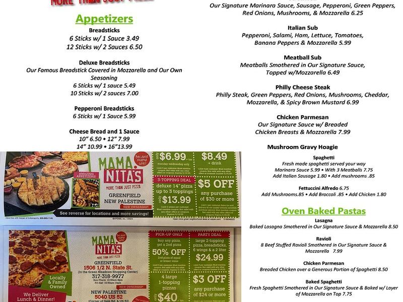 Mama Nita's Pizza Menu