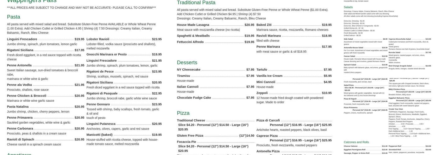 Antonella's Menu