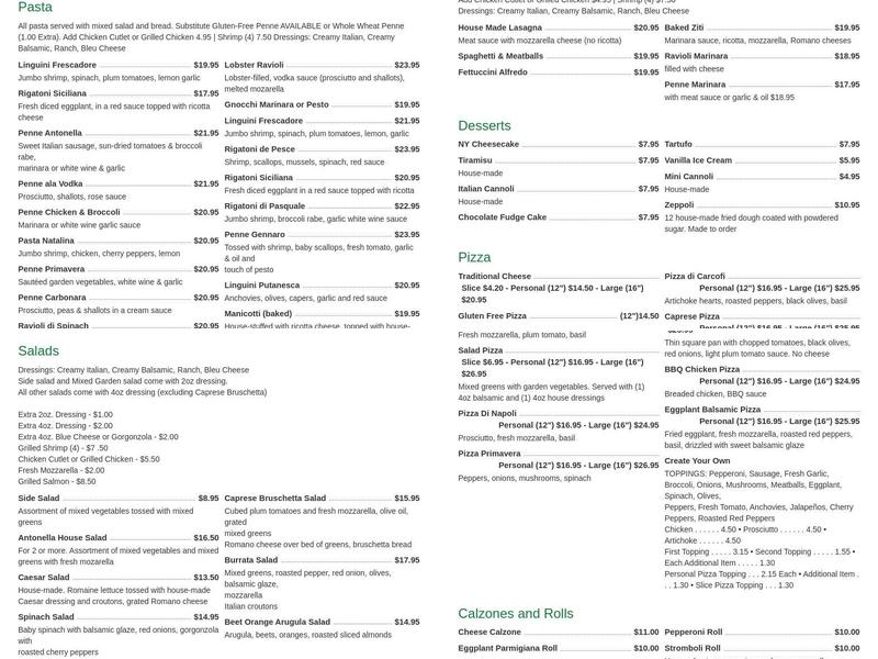 Antonella's Menu