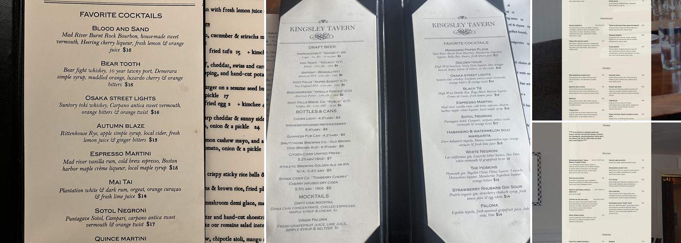 Kingsley Tavern Menu