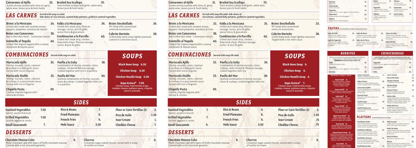 Gaby’s Menu