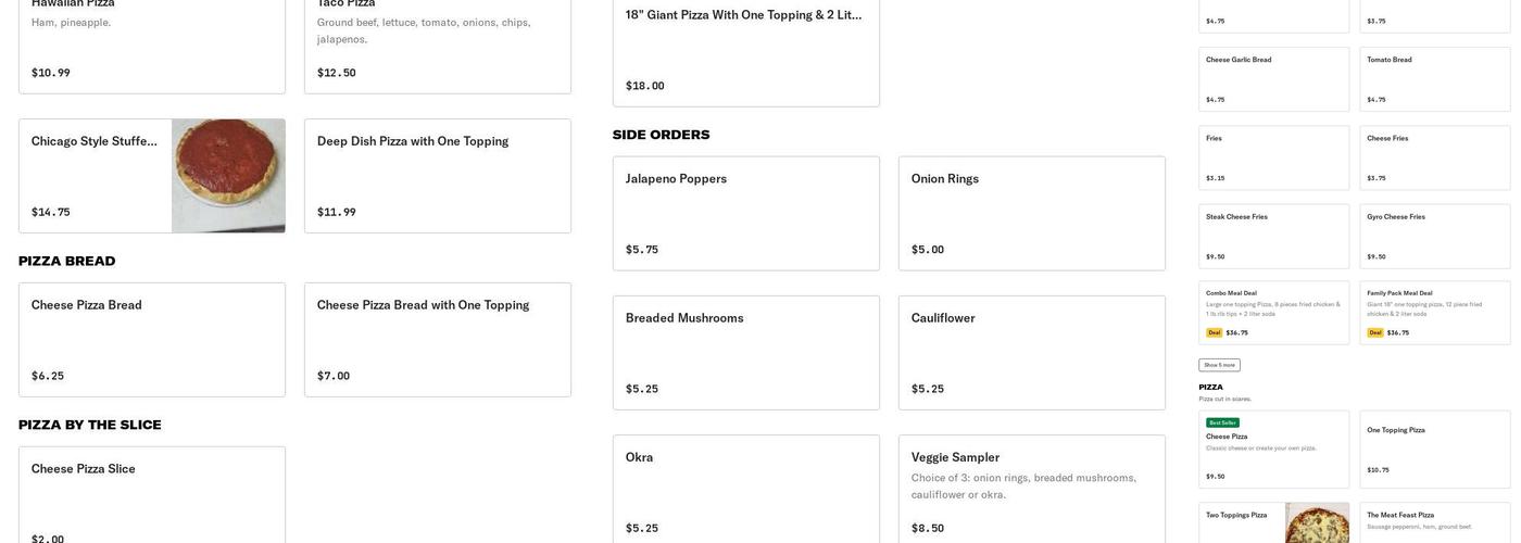 Pizza Snack Menu