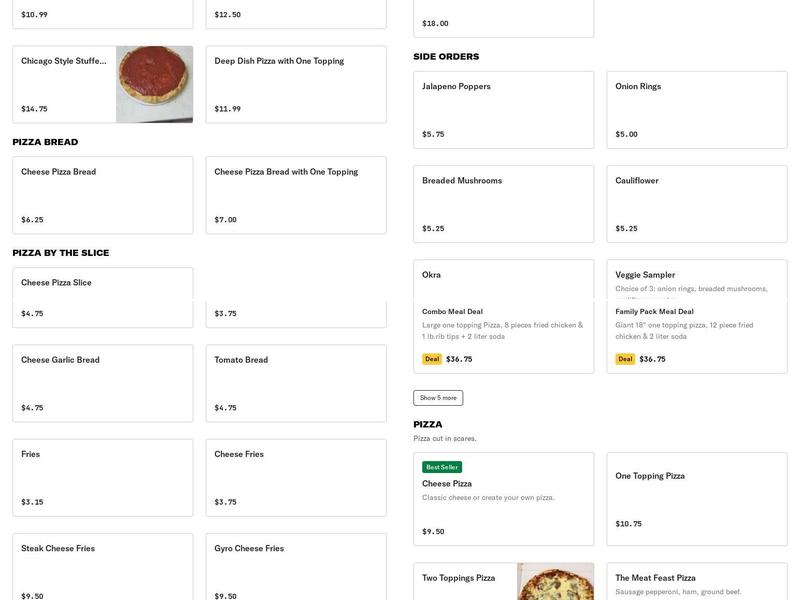 Pizza Snack Menu