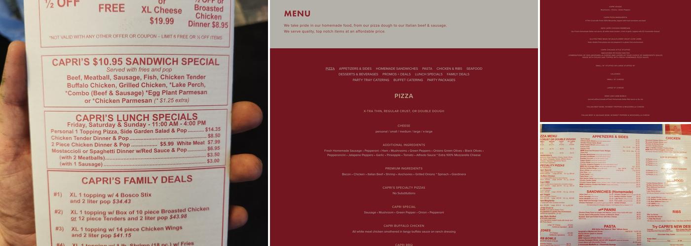 Capri's Pizza Menu