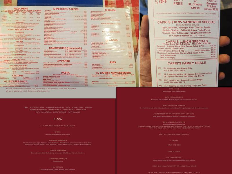 Capri's Pizza Menu