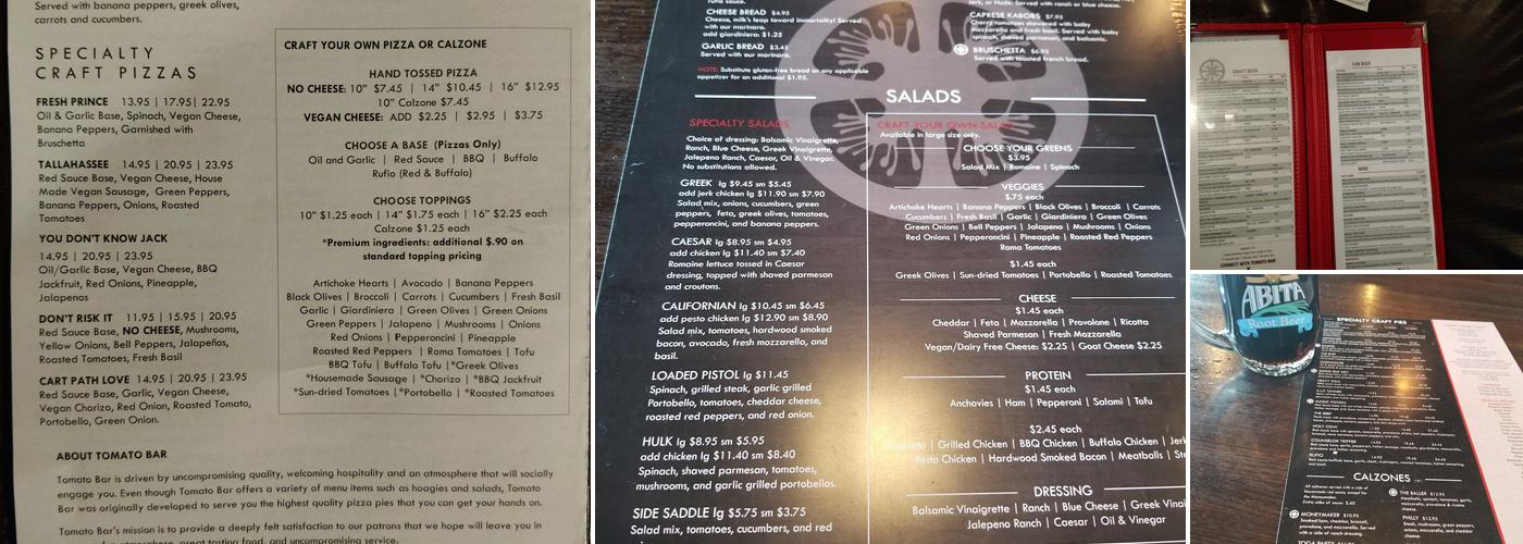 Tomato Bar Pizza Bakery Menu