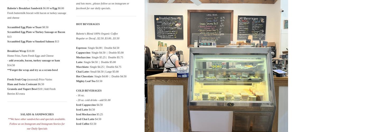 Babette's Kitchen Menu