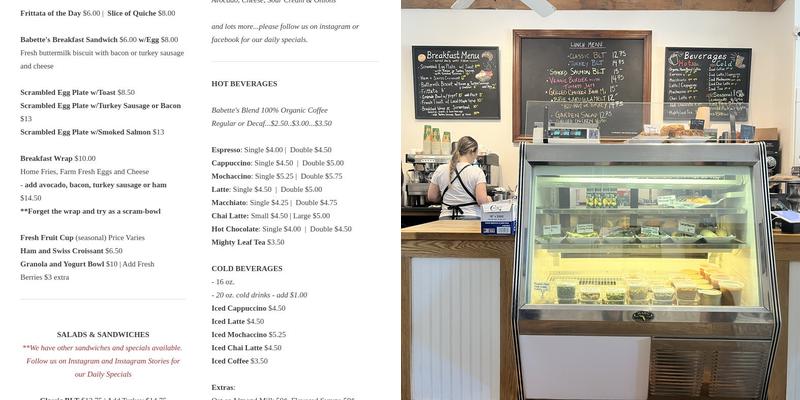 Babette's Kitchen Menu