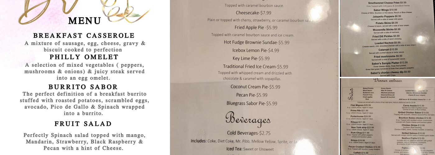 Bluegrass Sabor Menu