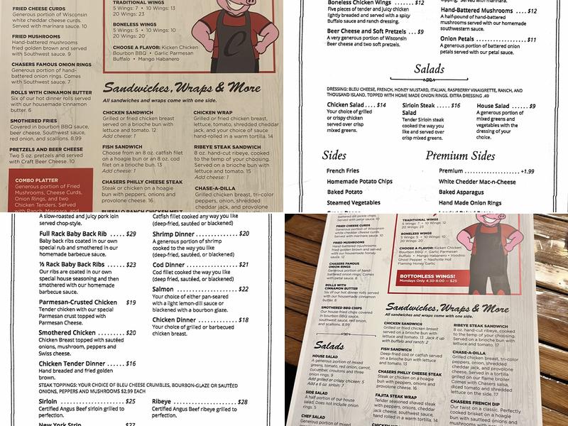 Chasers Restaurant Menu