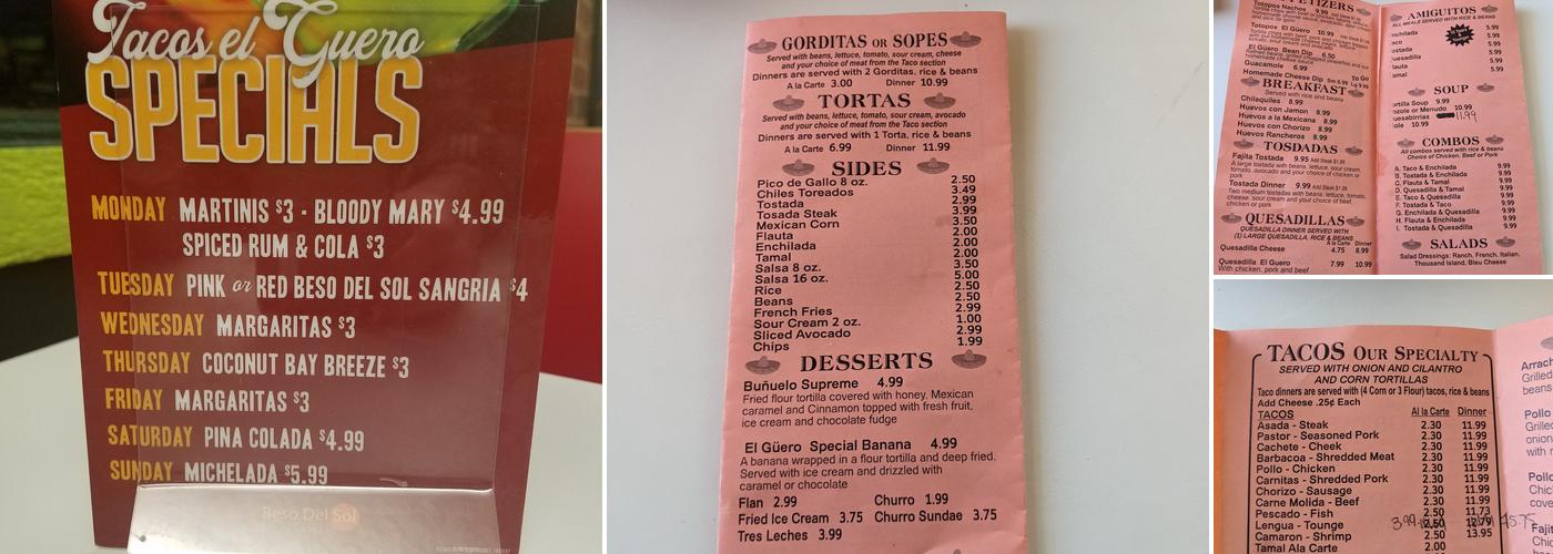 Tacos El Güero Menu