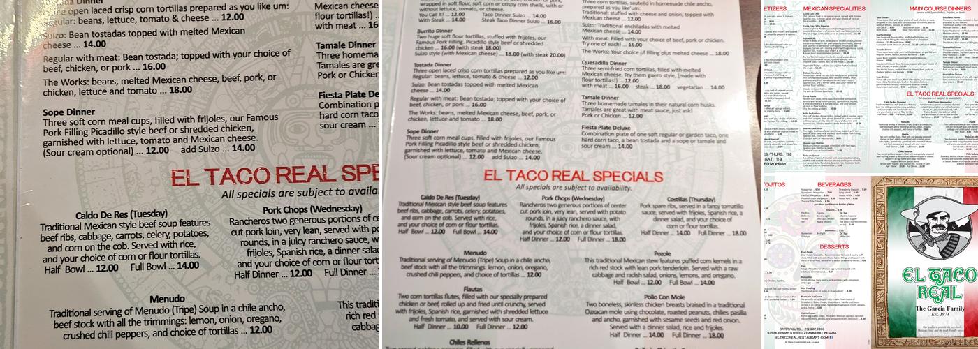 El Taco Real Menu