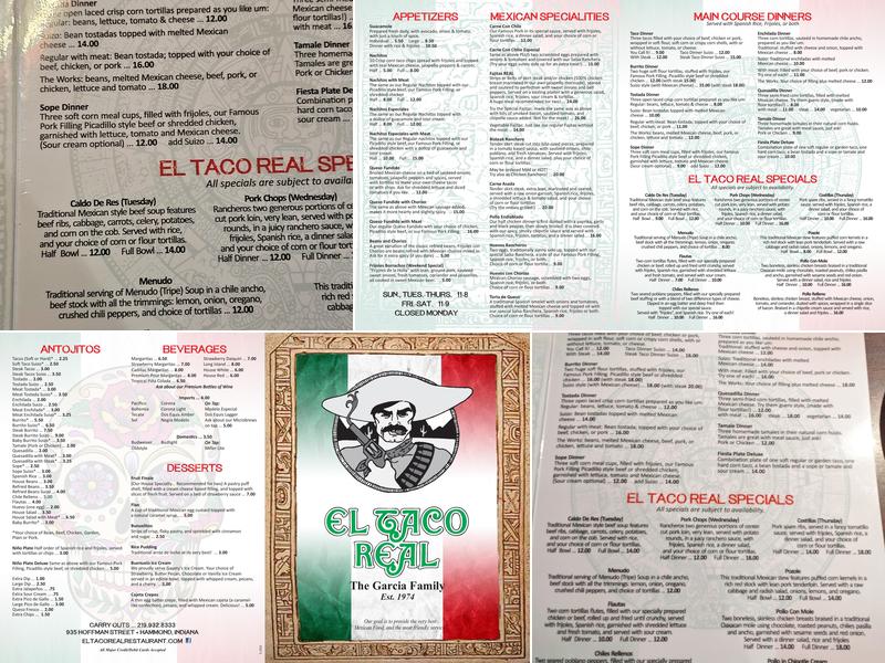 El Taco Real Menu