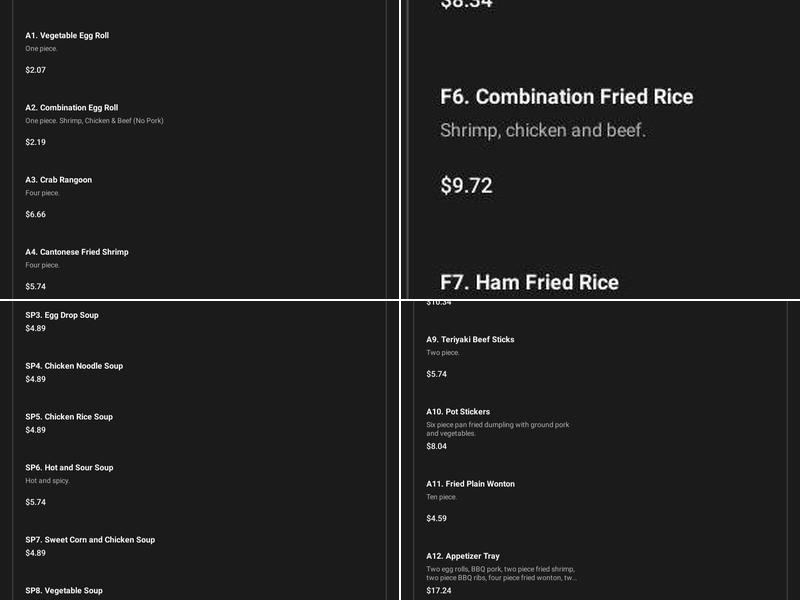 Chu's China Bistro Menu