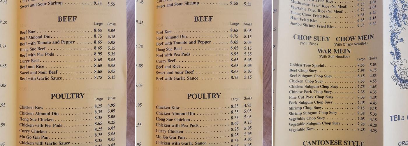 Golden Tree Restaurant Menu