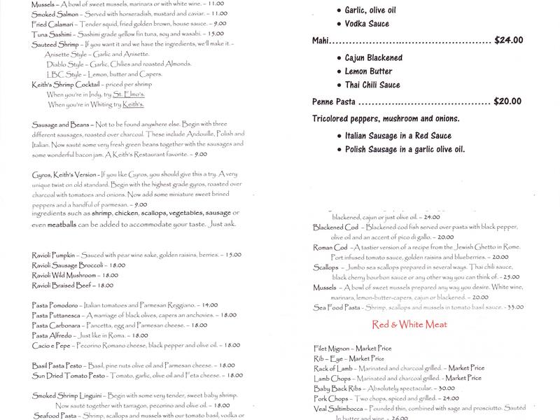Keith's Bar & Grill Menu