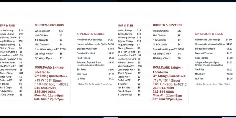 2nd String Quarterback Sports Bar & Grill Menu