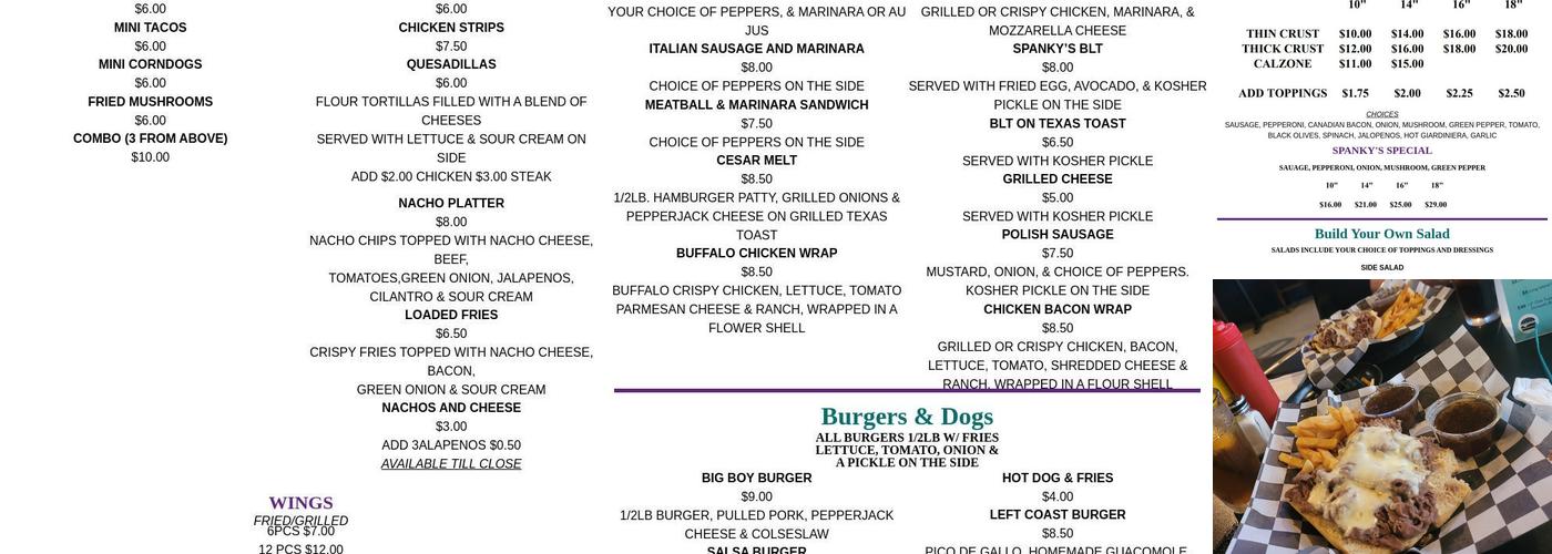 Spanky's Menu
