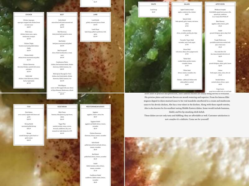 Mishkenut Mediterranean Cuisine Menu