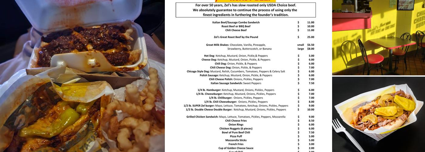 Zel's Roast Beef Menu