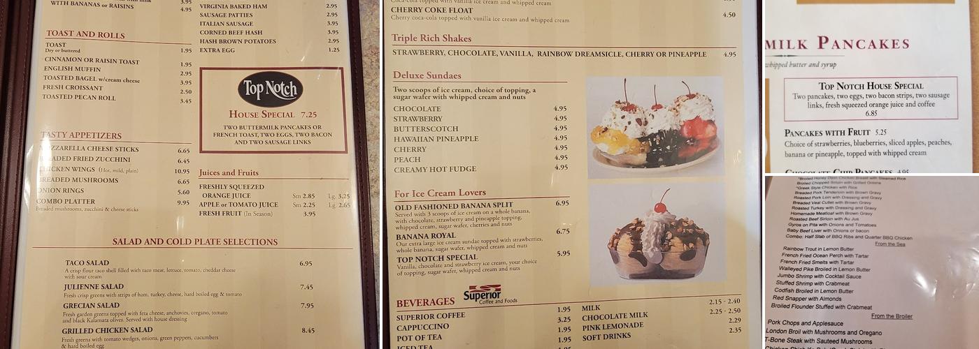 Top Notch Restaurant Menu