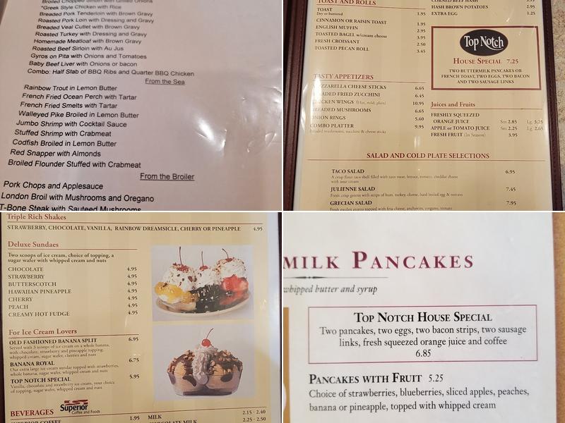 Top Notch Restaurant Menu