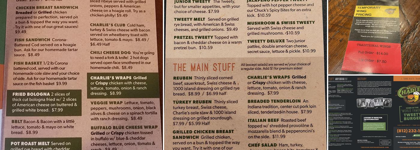 Charlie's Pub & Grub Menu